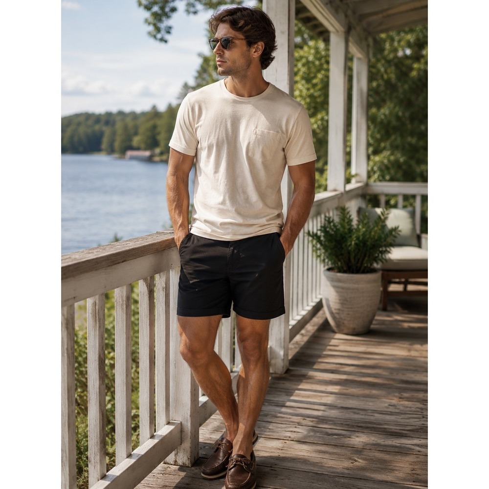 Express Chino Shorts Mens 36 Black Hyper Stretch Mid Thigh Classic Preppy Solid